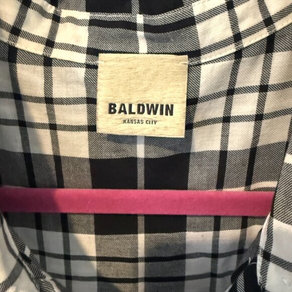 Baldwin Kansas City Black & White Flannel Button Down Dress with Pockets Size: L - Picture 3 of 5